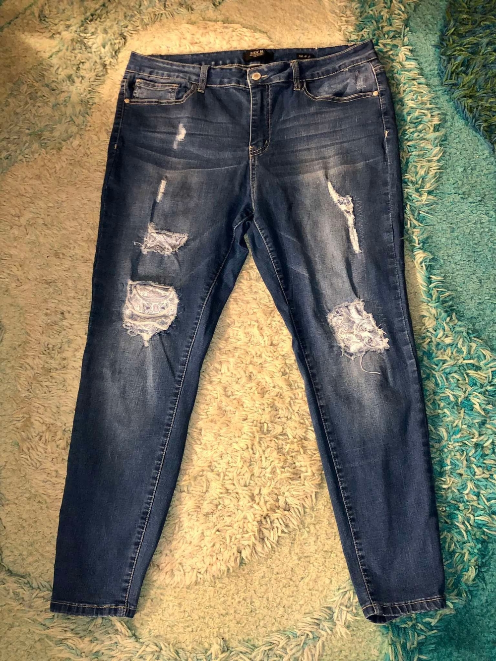 Judy Blue Skinny Fit Jeans Dark Wash Distressed Stretch Denim Women 1XL